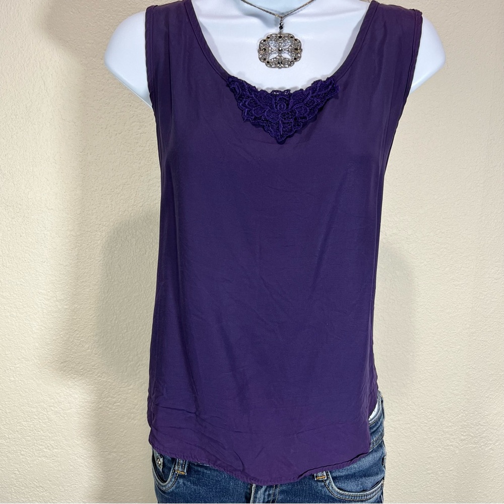 Vintage Purple Sleeveless TopSz M Lace Accent Acetate Rayon Boho Western Indie